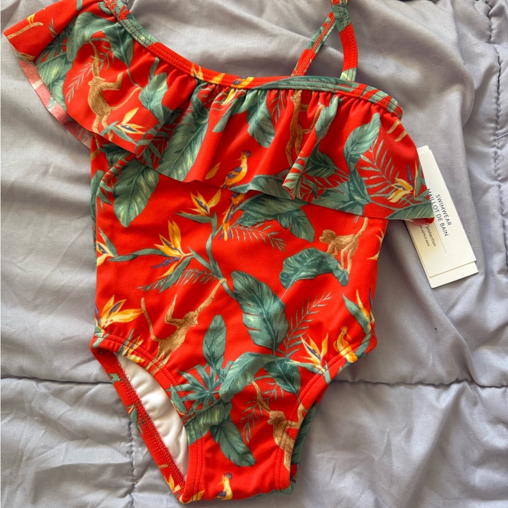 Janie and Jack Red and Green One Piece Swimsuit